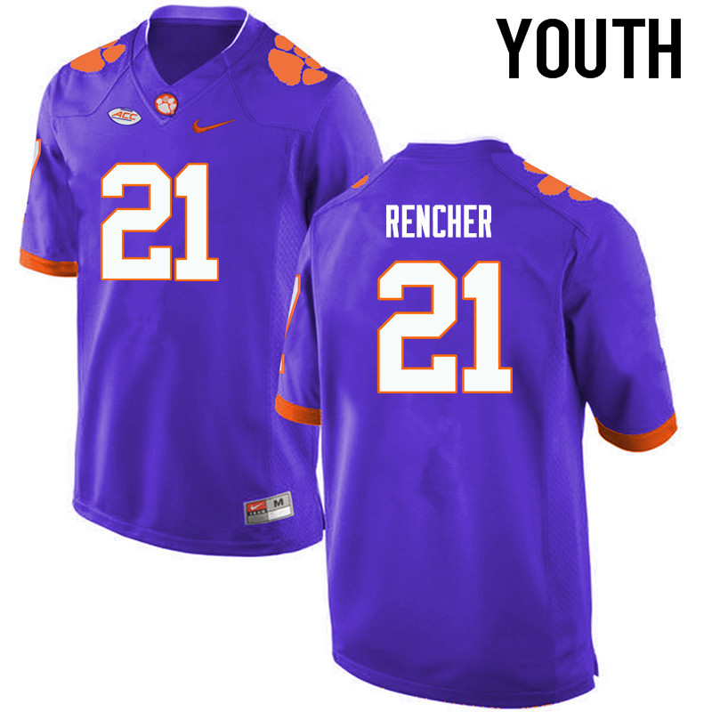 Youth Clemson Tigers #21 Darlen Rencher College Football Jerseys-Purple - Click Image to Close